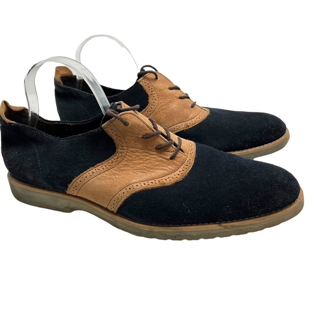 JD FISK Navy Blue Saddle Tan Genuine Leather Suede Dress Oxford shoes sz 11